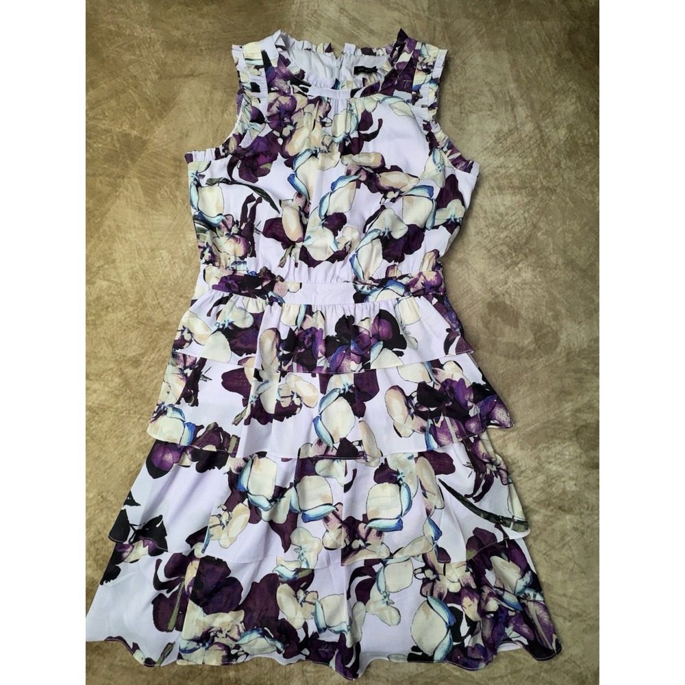 Banana Republic Dress Size 4 Floral Purple Ruffle Sleeveless Tiered